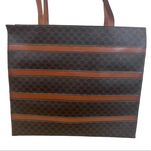 Celine | Authentic Brown Horizontal Stripe Triomphe Large Shopping Tote - Picture 2 of 15
